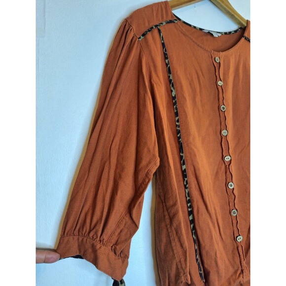 JOHN MARK Popover Top Women's Sz L Animal Trim Coastal Boho Lagenlook Mature - Picture 6 of 14
